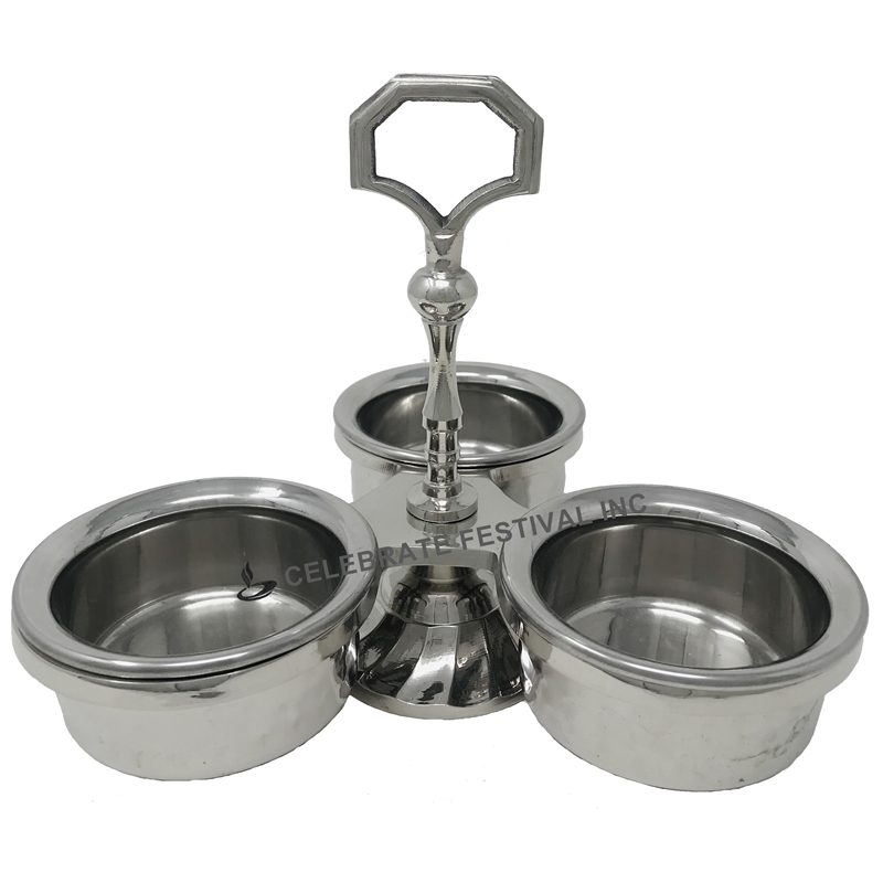 Stainless Steel Pickle Stand - 3 Bowls- By Celebrate Festival Inc