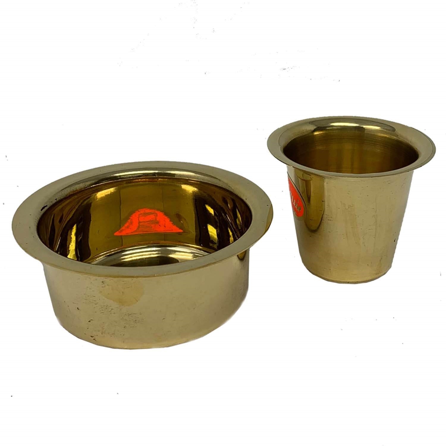Madras Filter Coffee Dabra /Brass Mirror Finish/ Glass & Katori - 3 Oz.