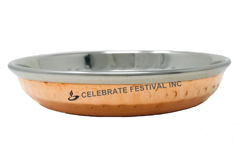 Hammered Stainless Steel Round Halwa plate made available by Celebrate Festival Inc