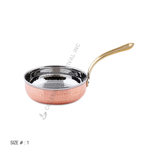 Hammered Copper Fry Pan with Brass Handle - 10oz - by Celebrate Festival Inc