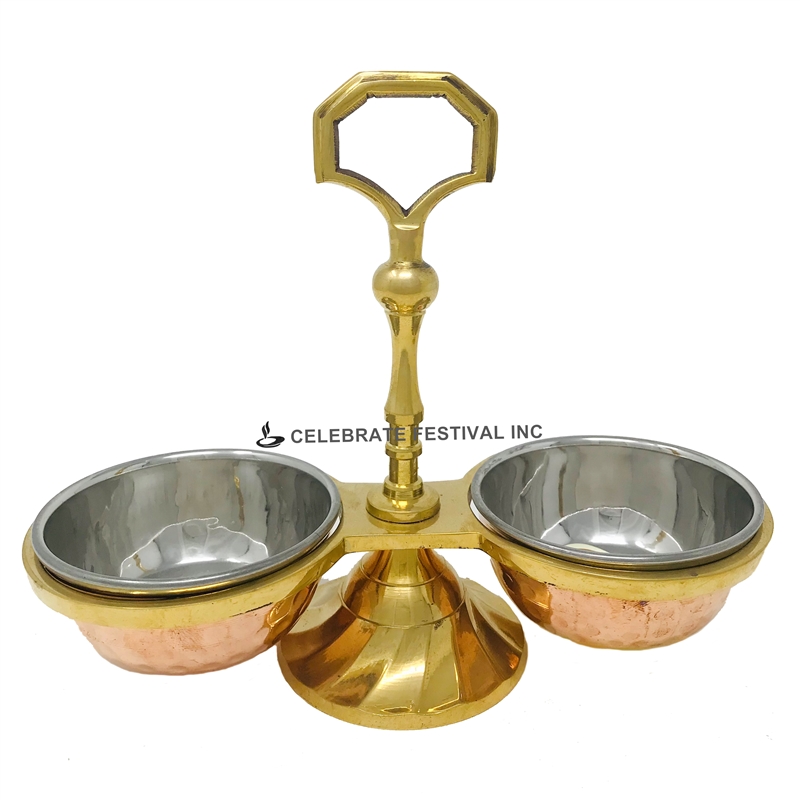 Copper/Stainless Steel Pickle Stand - 2 Bowls- By Celebrate Festival Inc
