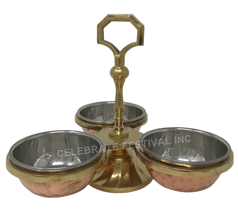 Copper/Stainless Steel Pickle Stand - 3 Bowls- By Celebrate Festival Inc