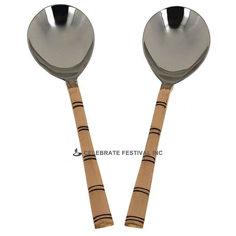 Copper/Stainless Steel Serving Spoon- 8" - Round- By Celebrate Festival Inc
