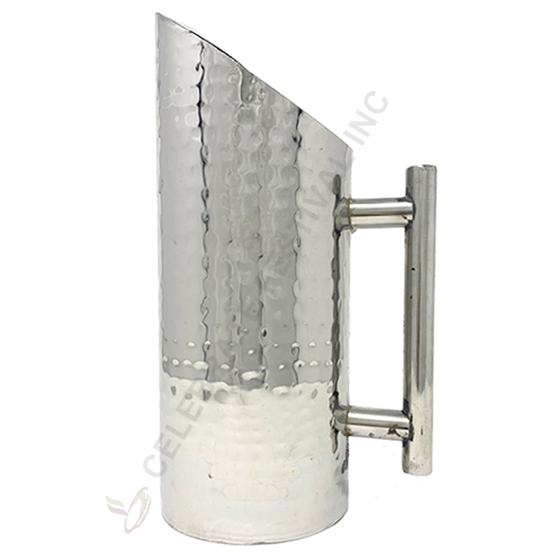 SS Water Pitcher Tower Design - hammered & Rings - By Celebrate Festival Inc