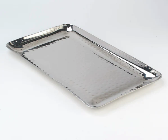 Hammered Stainless Steel Rectangular Platter - 12 Inches