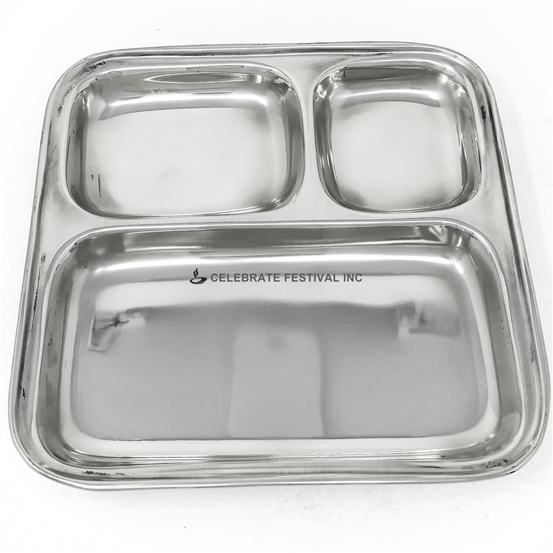 Square Thali Plate-8.5" Thali with 3 compartment - made available by Celebrate Festival Inc