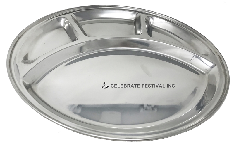 Stainless Steel 4 Compartment round thali - 13.5" - made available by Celebrate Festival Inc