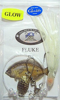 Glow white 4.5" squid skirt, 30 lb leader, aurora crystal beads, hammered spinner blade with 3 way self release clip Tied on 5/0 gamakastu octopus hook