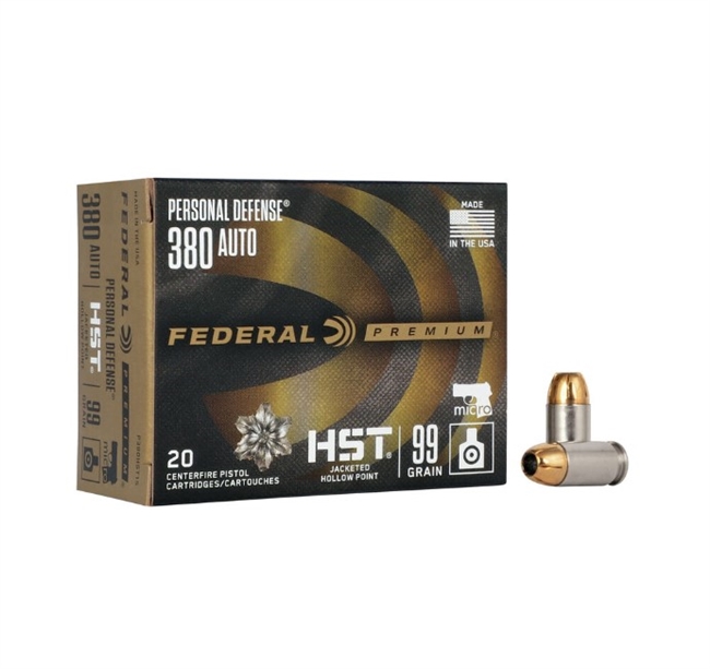 .380 AUTO / 99 GR PREMIUM JHP PERSONAL DEFENSE HST / 20 RDS / FEDERAL **NO LIMITS**