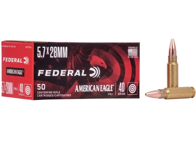 5.7x28MM / 40 GR AMERICAN EAGLE FMJ / 50 RDS / FEDERAL **NO LIMITS**