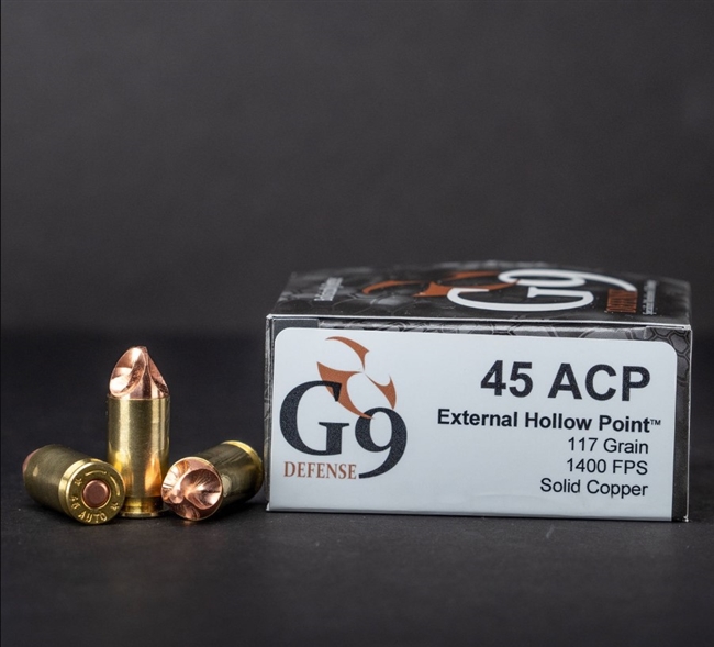 .45 ACP / 117 GR SOLID COPPER EXTERNAL HOLLOW POINTÂ® / 20 RDS / G9 DEFENSE **NO LIMITS**