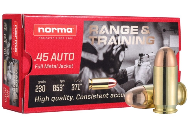 .45 ACP / 230 GR FMJ RANGE & TRAINING / 50 RDS / NORMA **NO LIMITS**