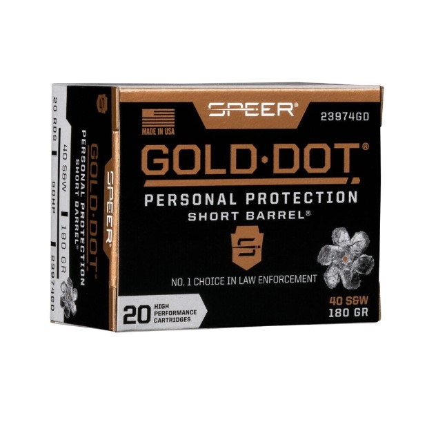 .40 S&W / 180 GR HP GOLD DOT SHORT BARREL PERSONAL PROTECTION / 20 RDS / SPEER **NO LIMITS**