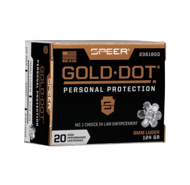 9MM / 124 GR GOLD DOT PERSONAL PROTECTION / 20 RDS / SPEER **NO LIMITS**