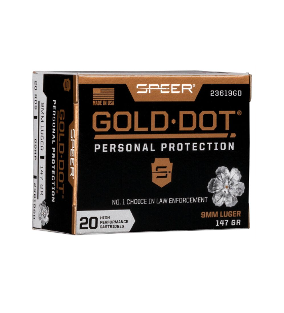 9MM / 147 GR HP GOLD DOT PERSONAL PROTECTION / 20 RDS / SPEER **NO LIMITS**