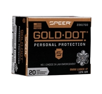 9MM+P / 124 GR HP GOLD DOT PERSONAL PROTECTION / 20 RDS / SPEER **NO LIMITS**