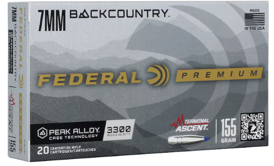 7MM BACKCOUNTRY / 155 GR FEDERAL PREMIUM TERMINAL ASCENTÂ® ALLOY CASING / 20 RDS / FEDERAL **NO LIMITS**