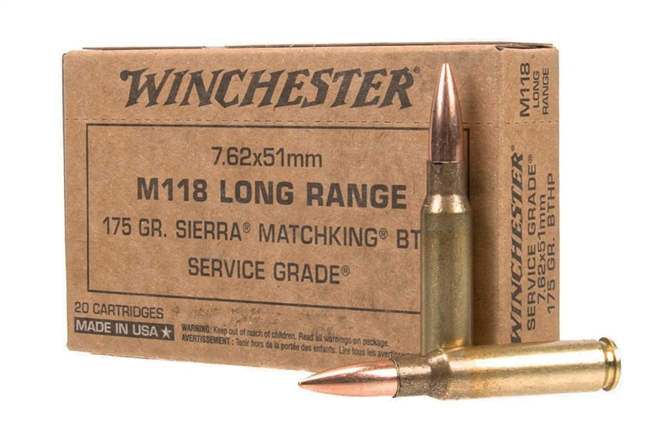 7.62 x 51mm NATO / 175gr / Sierra MatchKing BTHP Service GradeÂ® /  M118 Long Range / 20 Rds / Winchester