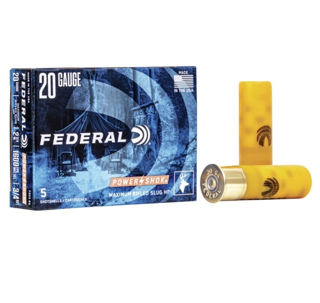 20 GAUGE / 328 GR 2.75 IN. POWERSHOK RIFLED HP SLUG / .75 OZ / 5 RDS / FEDERAL **NO LIMITS**