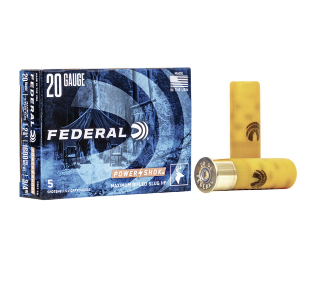 20 GAUGE / 2.75 POWERSHOK RIFLED HP SLUG / .75 OZ. / 5 RDS / FEDERAL **NO LIMITS**