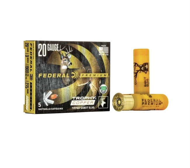 20 GAUGE / 275 GR 3 IN. PREMIUM TROPHY COPPER SABOT SLUG / .625 OZ / 5 RDS / FEDERAL **NO LIMITS**