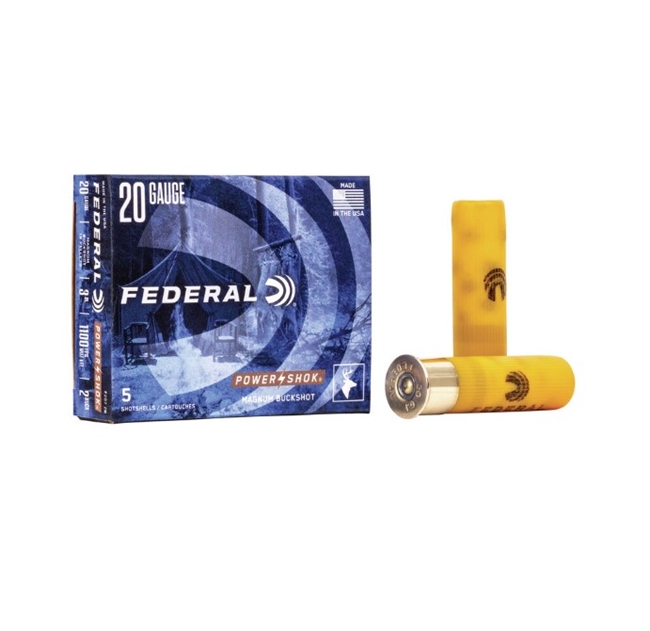 20 GAUGE / 2 BUCK POWER-SHOK / 3 IN. / 1.25 OZ / 5 RDS / FEDERAL **NO LIMITS**