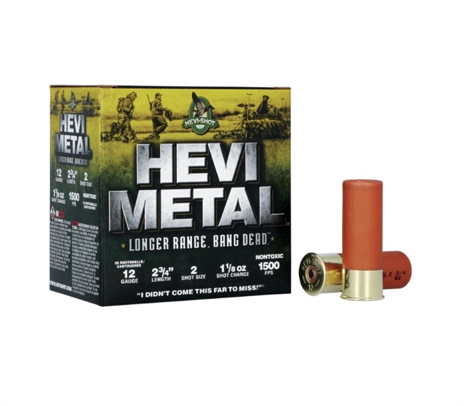 12 GAUGE / 2.75 IN. HEVI-METAL LONGER RANGE BANG DEAD / 2 SHOT / 1.125 OZ / 25 RDS / HEVI-SHOT **NO LIMITS**