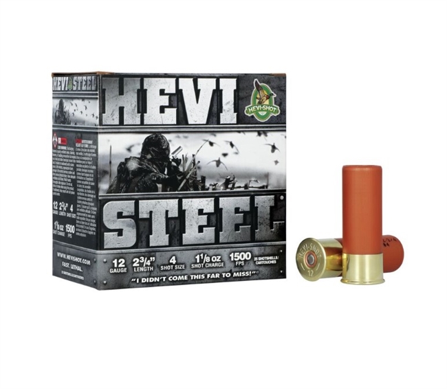 12 GAUGE / 2.75 IN. HEVI-STEEL / 4 SHOT / 1.125 OZ / 25 RDS / HEVI-SHOT **NO LIMITS**