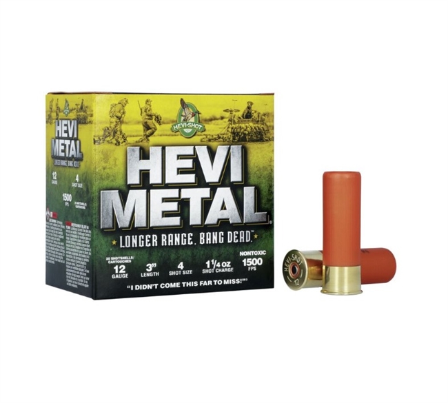 12 GAUGE / 3 IN. HEVI-METAL LONGER RANGE BANG DEAD / 4 SHOT / 1.25 OZ / 25 RDS / HEVI-SHOT **NO LIMITS**