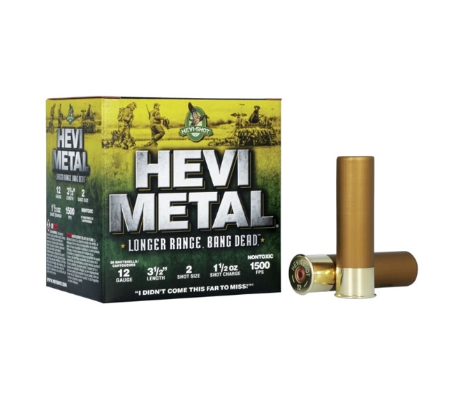 12 GAUGE / 3.5 IN. HEVI-METAL LONGER RANGE BANG DEAD / 2 SHOT / 1.5 OZ / 25 RDS / HEVI-SHOT **NO LIMITS**