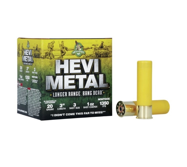 20 GAUGE / 3 IN. HEVI-METAL LONGER RANGE / 3 SHOT / 1 OZ / 25 RDS / HEVI-SHOT **NO LIMITS**