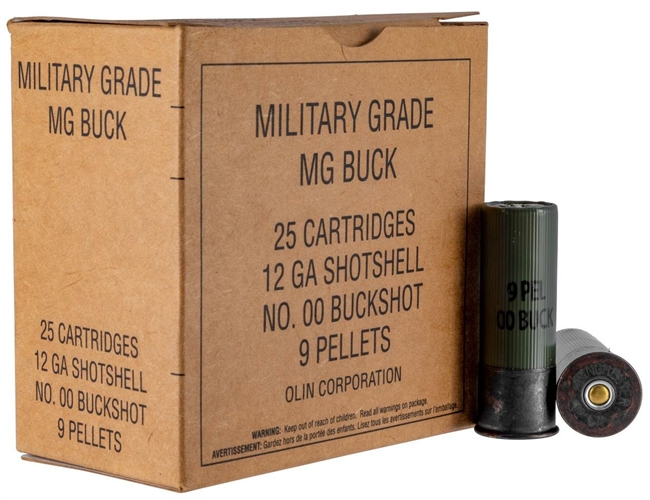 12 Gauge / 00 Buck / 9 Pellets / Military Grade / 25 Rds / Winchester