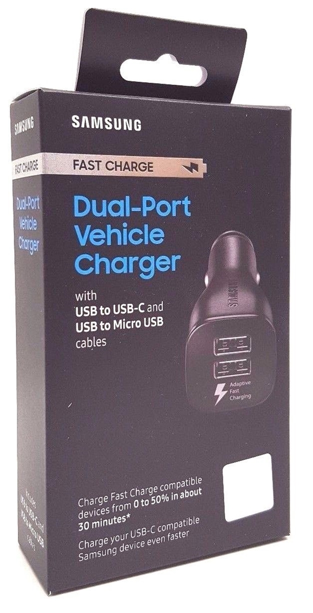 Samsung dual port fast car charger retail packaged samsung car charger