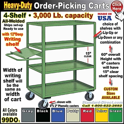 99DO * 4-Shelf Order Picking Cart w/Writing Shelf