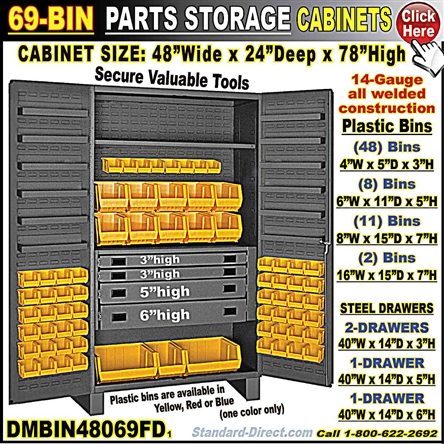 Strong Hold 48 W x 24 D x 78 H Extreme Duty 12-Gauge Welded Steel Bin Cabinet with Multiple Sized Bins and 3 Adjustable Shelves, Fully Assembled, D