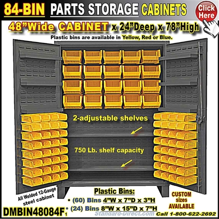 Mobile Bin Storage Cabinet - 36 x 24 x 84, 102 Red Bins