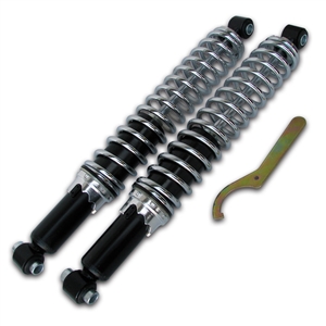 Shocks - Adjustable Chrome Spring (rear) for use on all VW Sedans & Squarebacks to '75. Also fits Type-2 VW Vans to '67 (1 pair)