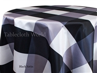 Giant Check Black Satin Custom Print Tablecloth