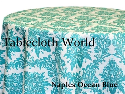 Naples Damask Ocean Blue Print Tablecloths