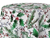 Christmas Mistletoe on White Print Tablecloths