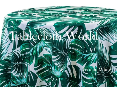 Fern Green on White Print Tablecloths