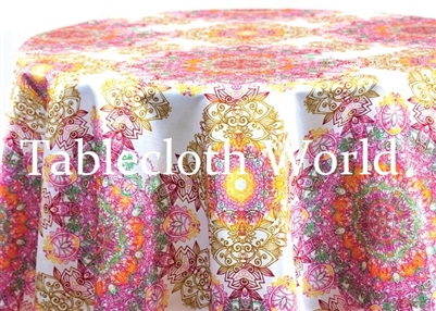 Mumbai Damask White Print Tablecloths