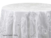 Sequin Paisley White Tablecloths
