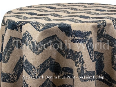 Blue Burlap Zig Zag Tablecloth