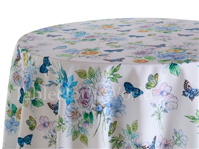 Peony and Butterflies Blue Floral Tablecloths