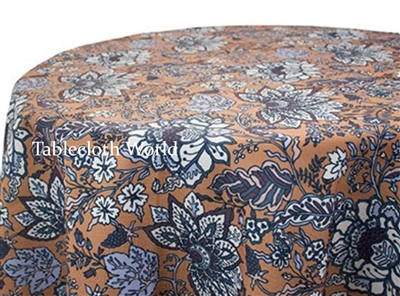 Jacobean Floral Print Tablecloths Caramel Sky