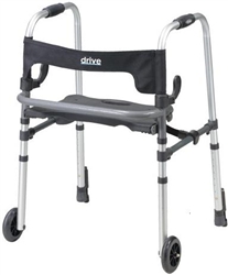 Drive Clever-Lite LS Walker flip up seat and 5 inch fixed wheels, Rear glides and push down brakes