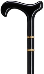 Unisex Cane with Classic Derby Handle, Bijoux Black 36" long