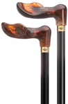 Unisex palm grip handle- amber acrylic, black stained hardwood shaft, 36" long