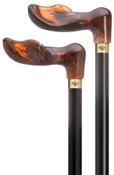 Unisex palm grip handle- amber acrylic, black stained hardwood shaft, 36" long